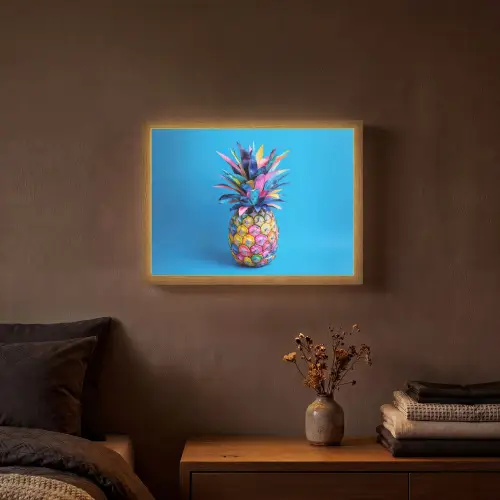 Ananas - Blauw - Tropisch - Vrolijk Light Box met batterij (Wandlamp) middel -sfeer4