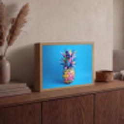 Ananas - Blauw - Tropisch - Vrolijk Light Box met batterij (Wandlamp) middel -sfeer2