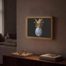 Ananas - Bloemen patroon - Goud - Delftsblauw Light Box met batterij (Wandlamp) middel -sfeer1
