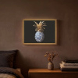 Ananas - Bloemen patroon - Goud - Delftsblauw Light Box met batterij (Wandlamp) middel -sfeer4