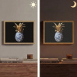 Ananas - Bloemen patroon - Goud - Delftsblauw Light Box met batterij (Wandlamp) middel -sfeer3