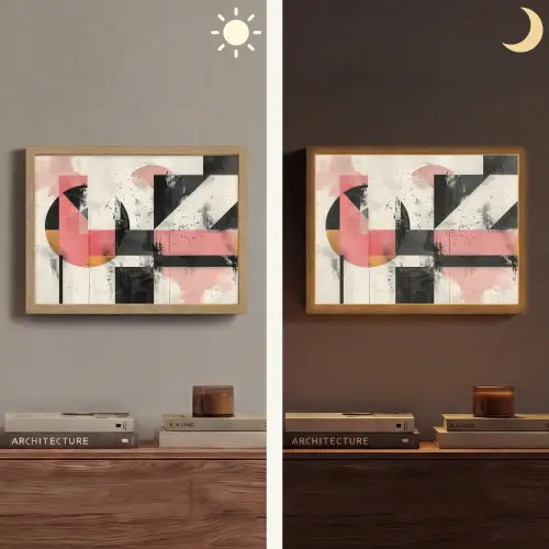 Roze - Abstract - Aesthetic - Modern - Vormen Light Box met batterij (Wandlamp) middel -sfeer3