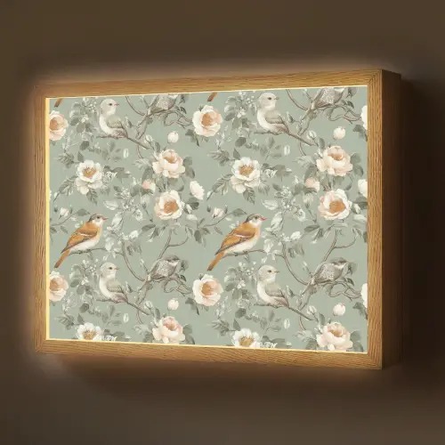Roze - Vogels - Kleurrijk Light Box met batterij (Wandlamp) middel 907 -z3d_website