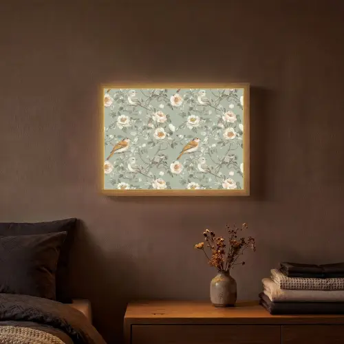 Roze - Vogels - Kleurrijk Light Box met batterij (Wandlamp) middel 907 -sfeer4