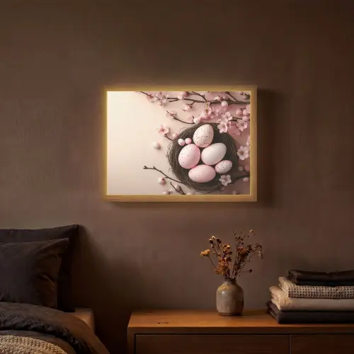 Roze - Bloesems - Eieren Light Box met batterij (Wandlamp) middel -sfeer4