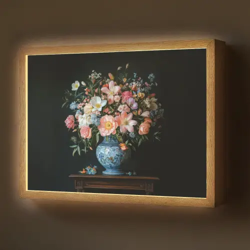 Roze - Bloemen - Vaas - Kleuren Light Box met batterij (Wandlamp) middel -z3d_website
