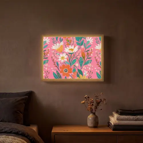 Roze - Bloemen - Wit - Oranje Light Box met batterij (Wandlamp) middel -sfeer4