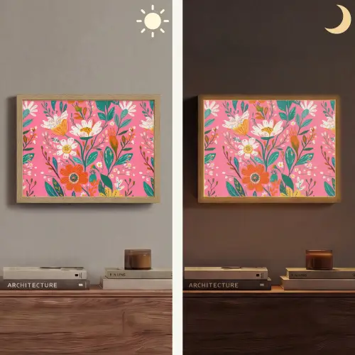 Roze - Bloemen - Wit - Oranje Light Box met batterij (Wandlamp) middel -sfeer3