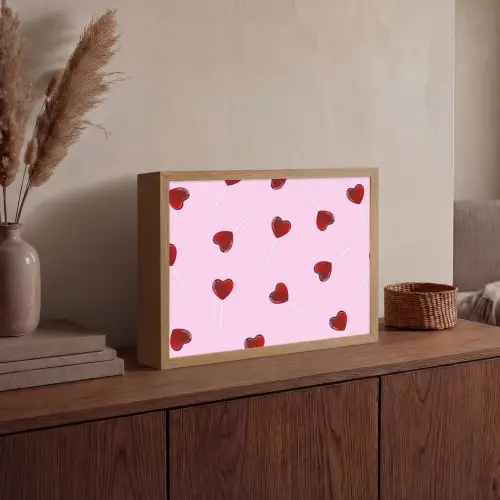 Roze - Hart - Lolly - Snoep Light Box met batterij (Wandlamp) middel -sfeer2