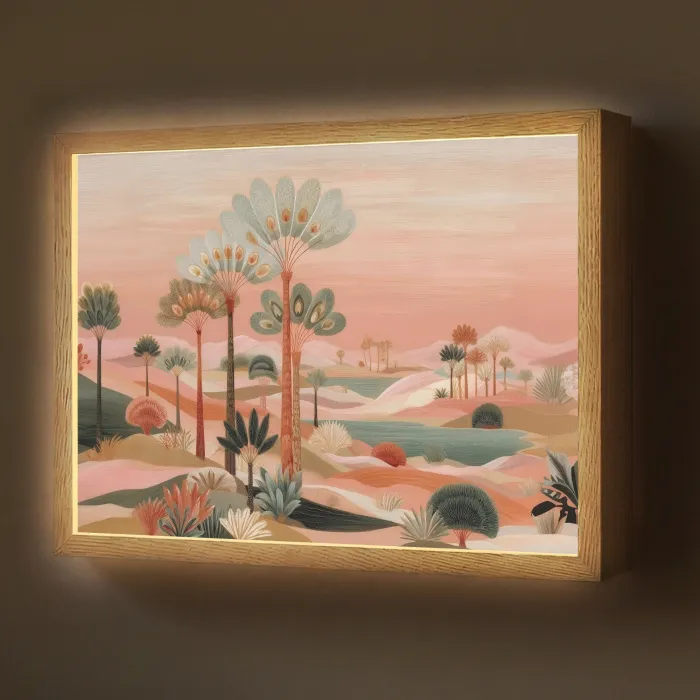 Roze landschap - Palmen - Water Light Box met batterij (Wandlamp) middel -z3d_website