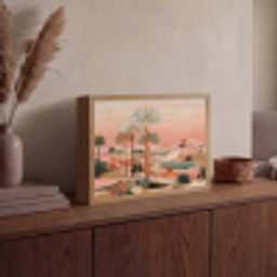 Roze landschap - Palmen - Water Light Box met batterij (Wandlamp) middel -sfeer2