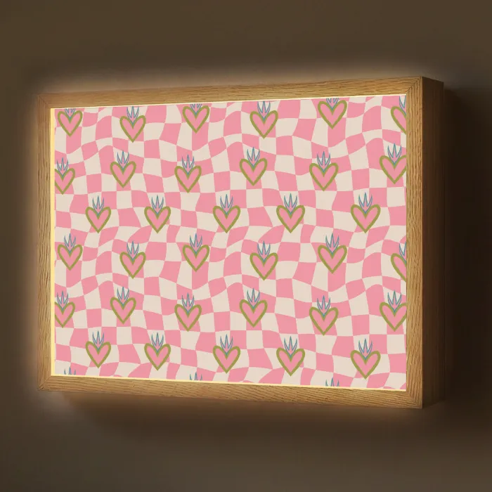 Roze - Retro - Patroon - Geblokt Light Box met batterij (Wandlamp) middel 907 -z3d_website
