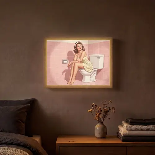 Roze - Retro - Vrouw Light Box met batterij (Wandlamp) middel -sfeer4