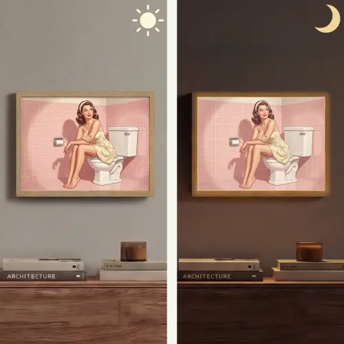 Roze - Retro - Vrouw Light Box met batterij (Wandlamp) middel -sfeer3