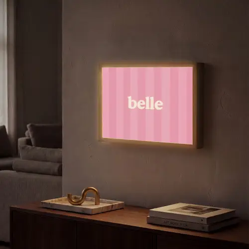 Roze - Gestreept - Belle Light Box met batterij (Wandlamp) middel -sfeer1