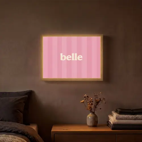 Roze - Gestreept - Belle Light Box met batterij (Wandlamp) middel -sfeer4