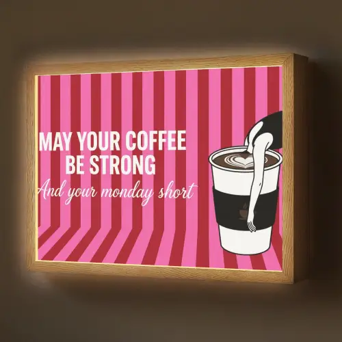 Roze - Strepen - Koffie - Maandag Light Box met batterij (Wandlamp) middel -z3d_website