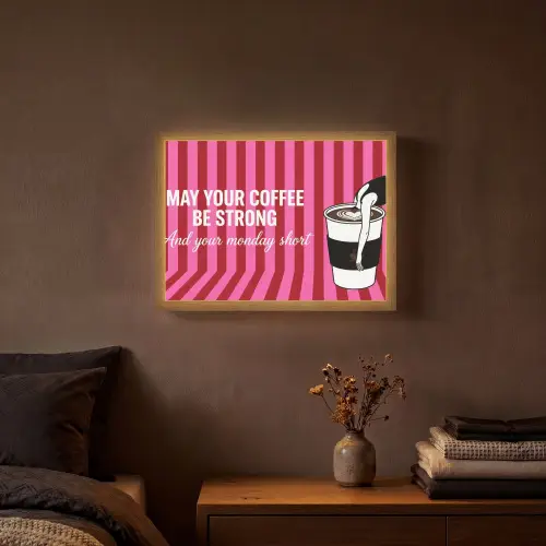 Roze - Strepen - Koffie - Maandag Light Box met batterij (Wandlamp) middel -sfeer4