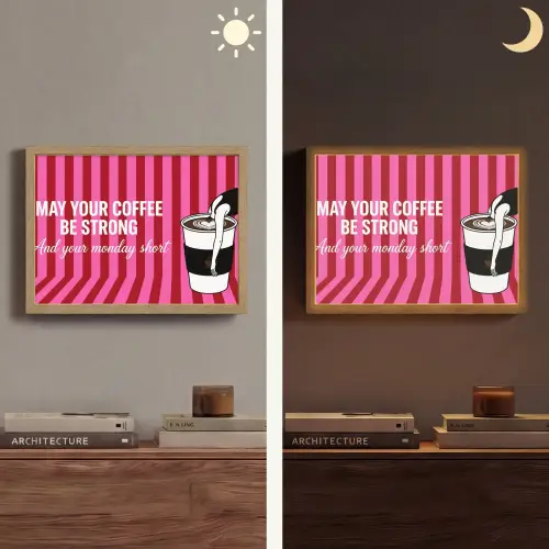 Roze - Strepen - Koffie - Maandag Light Box met batterij (Wandlamp) middel -sfeer3