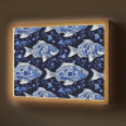 Vissen - Bloemen - Blauw Light Box met batterij (Wandlamp) middel 907 -z3d_website