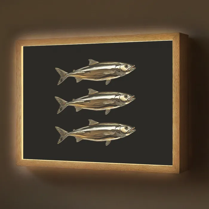 Vissen - Goud - Zwart Light Box met batterij (Wandlamp) middel -z3d_website