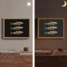 Vissen - Goud - Zwart Light Box met batterij (Wandlamp) middel -sfeer3