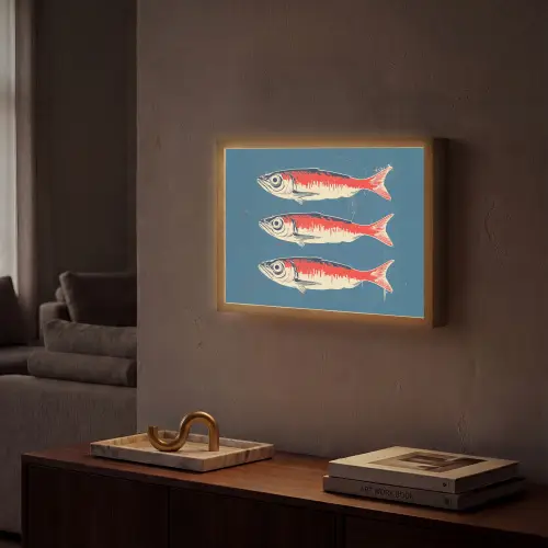 Vissen - Rood - Blauw Light Box met batterij (Wandlamp) middel -sfeer1