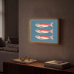 Vissen - Rood - Blauw Light Box met batterij (Wandlamp) middel -sfeer1