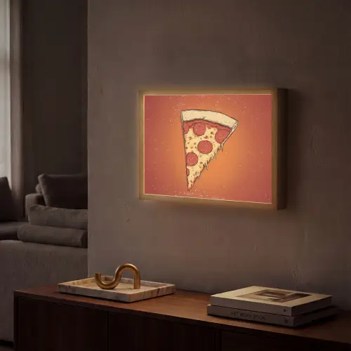 Pizza - Kaas - Rood - Pepperoni Light Box met batterij (Wandlamp) middel -sfeer1