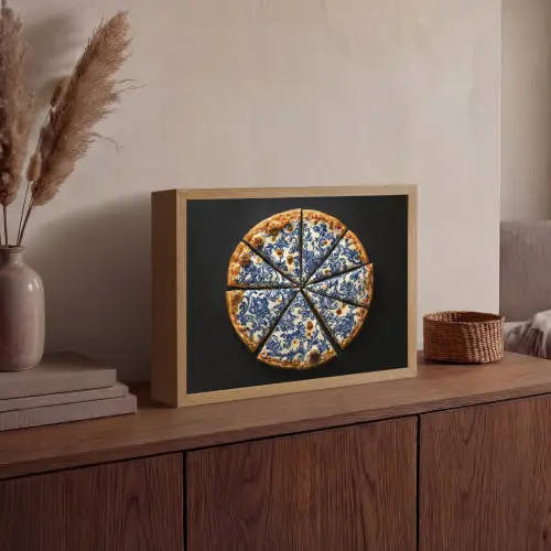 Pizza - Eten - Delftsblauw Light Box met batterij (Wandlamp) middel -sfeer2