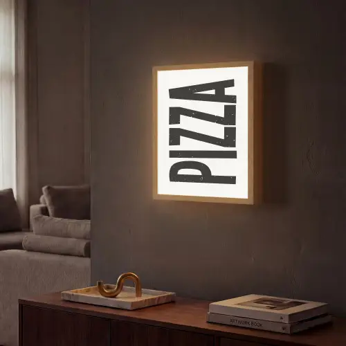 Pizza - Japandi - Decoratie - Vintage Light Box met batterij (Wandlamp) middel -sfeer1