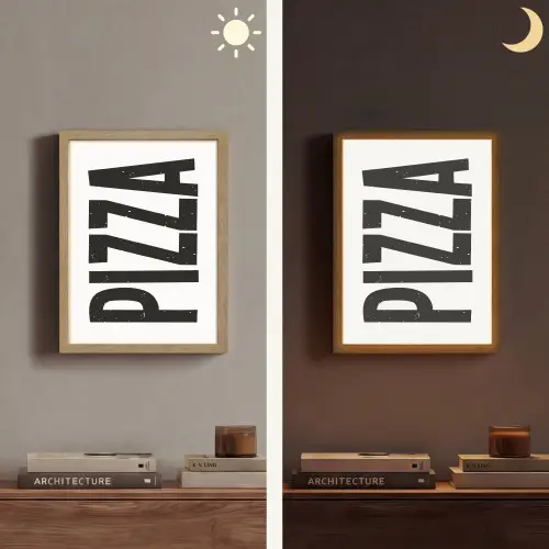 Pizza - Japandi - Decoratie - Vintage Light Box met batterij (Wandlamp) middel -sfeer3