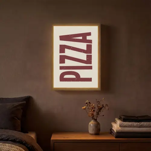 Pizza - Vintage - Decoratie - Japandi Light Box met batterij (Wandlamp) middel -sfeer4