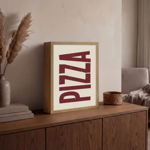 Pizza - Vintage - Decoratie - Japandi Light Box met batterij (Wandlamp) middel -sfeer2