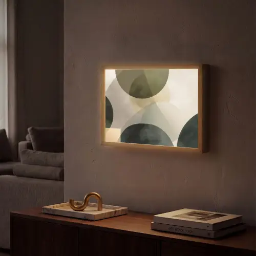 Vlakken - Abstract - Beige - Cirkels Light Box met batterij (Wandlamp) middel -sfeer1