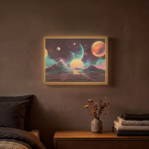 Planeten - Neon - Berglandschap - Zon Light Box met batterij (Wandlamp) middel -sfeer4