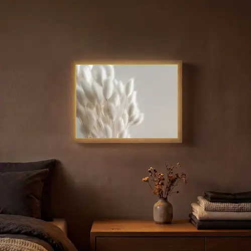 Pluimen - Beige - Minimalistisch Light Box met batterij (Wandlamp) middel -sfeer4