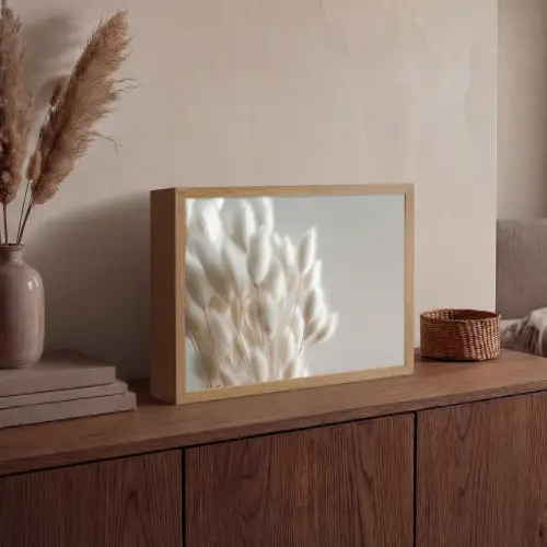 Pluimen - Beige - Minimalistisch Light Box met batterij (Wandlamp) middel -sfeer2