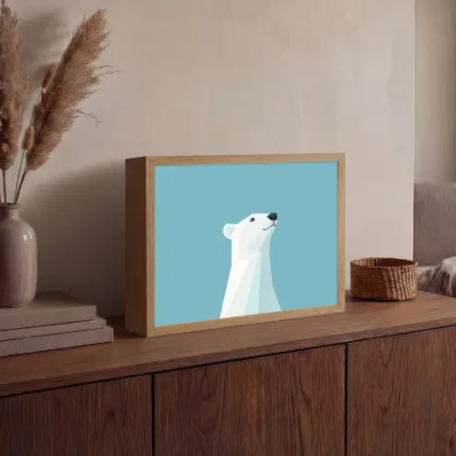 Ijsbeer - Lichtblauw - Minimalistisch Light Box met batterij (Wandlamp) middel -sfeer2