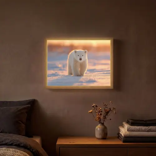 Ijsbeer - Sneeuw - Zonsopgang Light Box met batterij (Wandlamp) middel -sfeer4