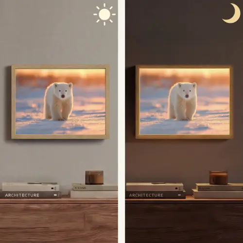 Ijsbeer - Sneeuw - Zonsopgang Light Box met batterij (Wandlamp) middel -sfeer3