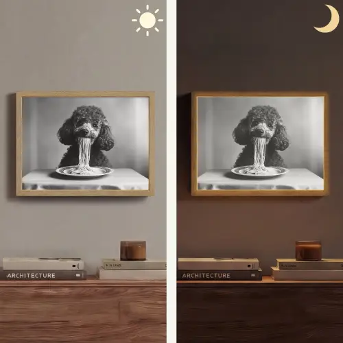 Poedel - Hond - Zwart - Wit - Schattig - Pasta Light Box met batterij (Wandlamp) middel -sfeer3