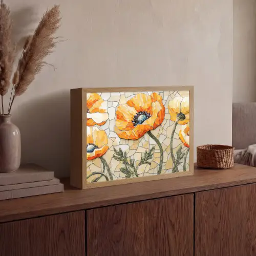 Klaprozen - Oranje - Mozaïek - Bladeren Light Box met batterij (Wandlamp) middel -sfeer2