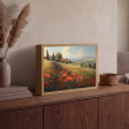 Klaprozen - Rood - Heuvels - Landschap Light Box met batterij (Wandlamp) middel -sfeer2