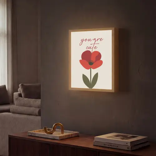 Klaproos - Bloem - Rood - Valentijn Light Box met batterij (Wandlamp) middel -sfeer1