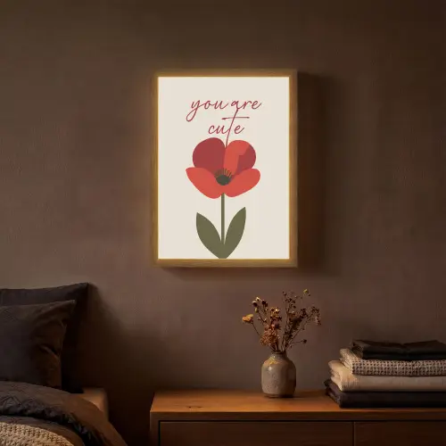 Klaproos - Bloem - Rood - Valentijn Light Box met batterij (Wandlamp) middel -sfeer4