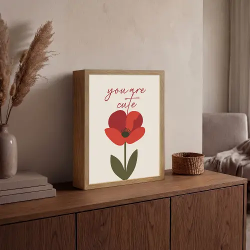 Klaproos - Bloem - Rood - Valentijn Light Box met batterij (Wandlamp) middel -sfeer2
