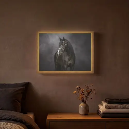 Portret - Paard - Zwart Light Box met batterij (Wandlamp) middel -sfeer4