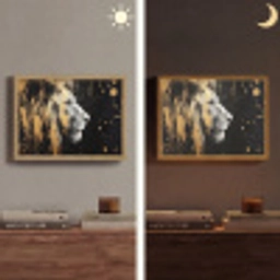 Portret - Leeuw - Abstract - Goud Light Box met batterij (Wandlamp) middel -sfeer3