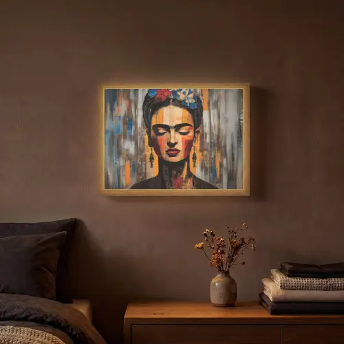 Portret - Vrouw - Bloemen Light Box met batterij (Wandlamp) middel -sfeer4
